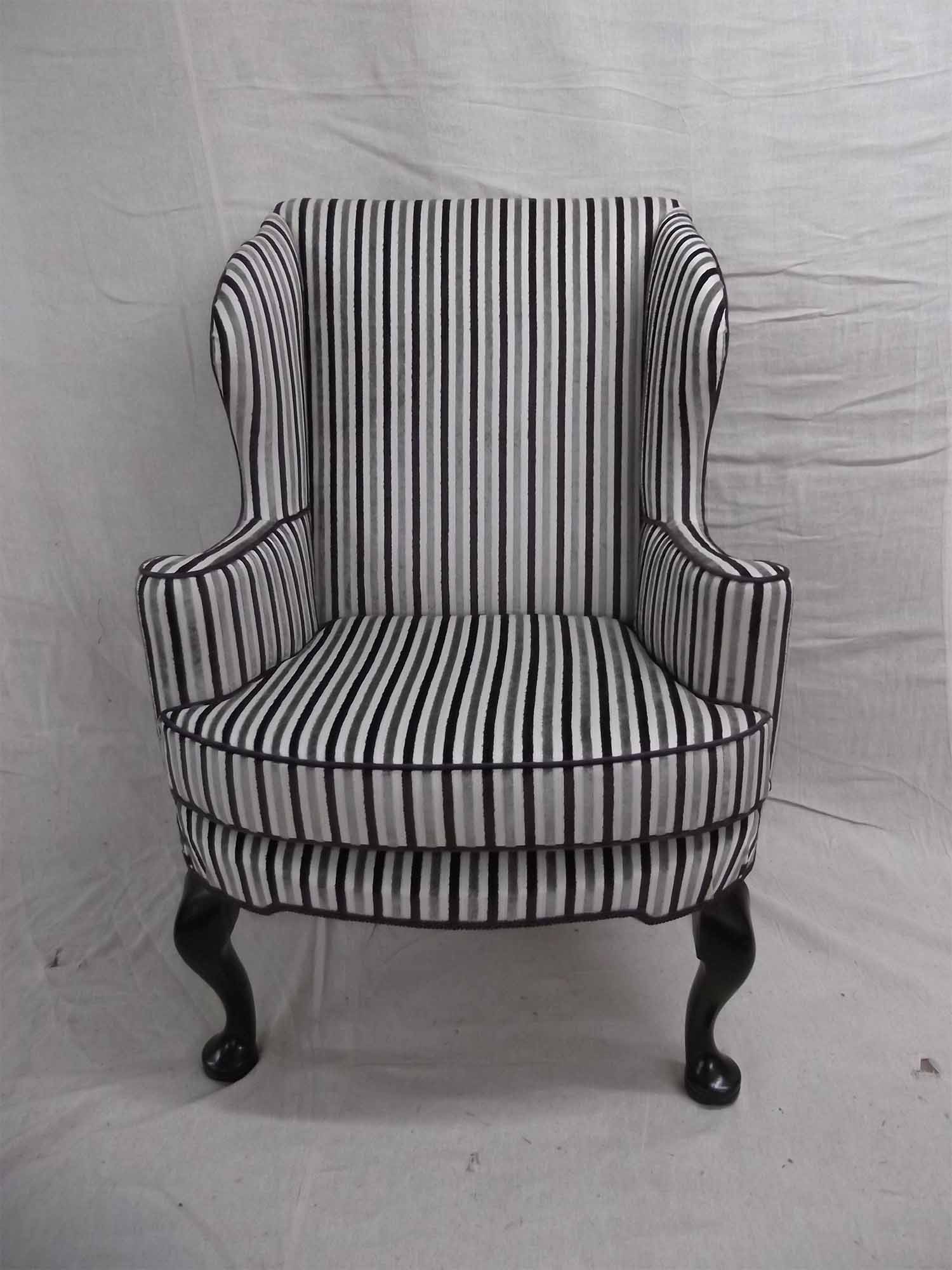 striped chair with new upholstery fabric