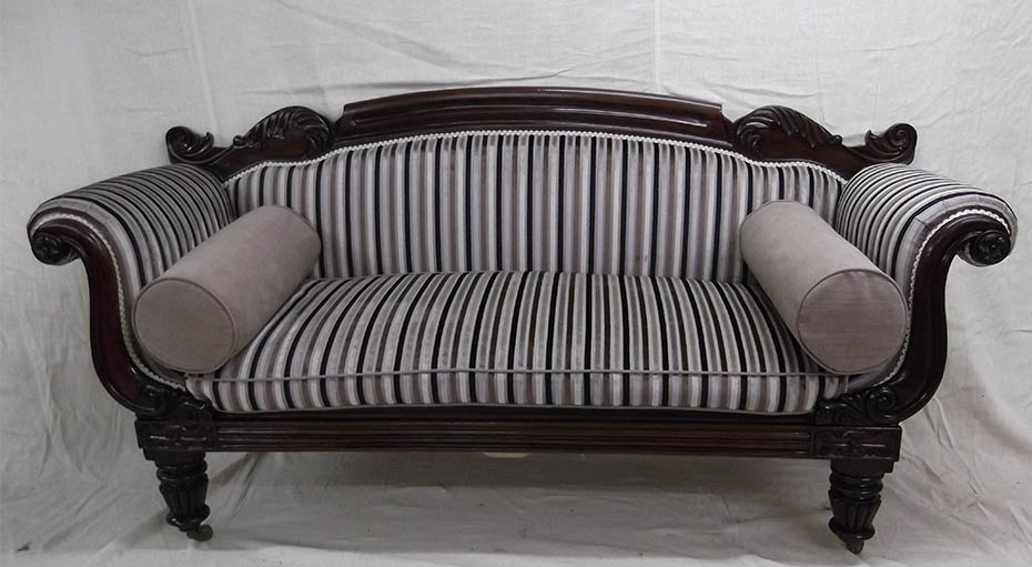 new striped sofa upholstery with mahogany frame